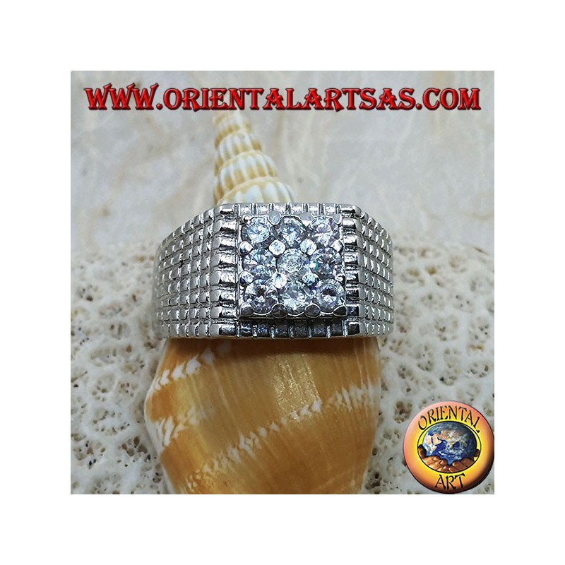 Silver ring with nine white zircons