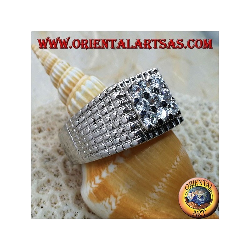 Silver ring with nine white zircons