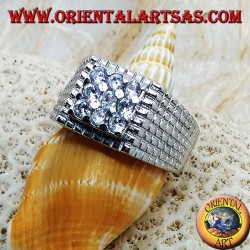 Silver ring with nine white zircons