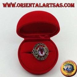 Silberring in Form eines Schnatzes mit natürlichem ovalem Amethyst und Markasit