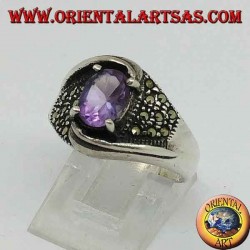 Anillo Twist modelo plata con conjunto ovalado natural y amatista marcasita