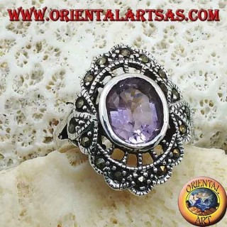 Silberring mit Sprechblase mit natürlichem ovalem Amethyst und Markasit