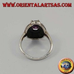 Anillo elíptico de plata con conjunto ovalado natural y amatista de marcasita