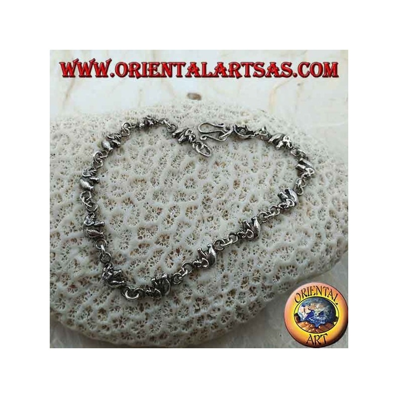 Bracelet en argent avec 13 éléphants d'affilée (moyen)