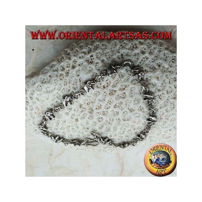 Bracciale in argento con 13 elefanti in fila (medio)