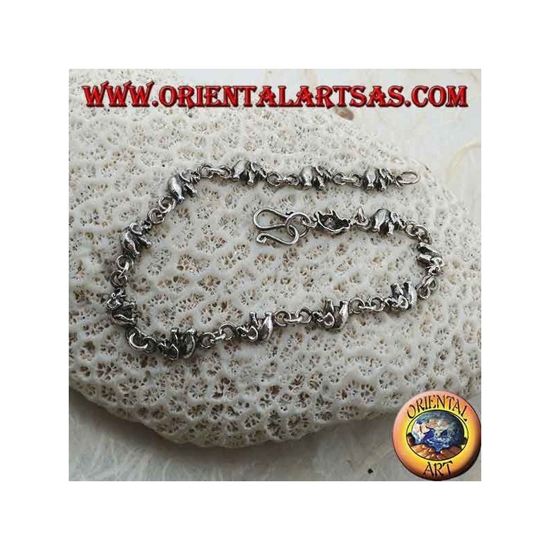 Pulsera de plata con 13 elefantes seguidos (mediano)