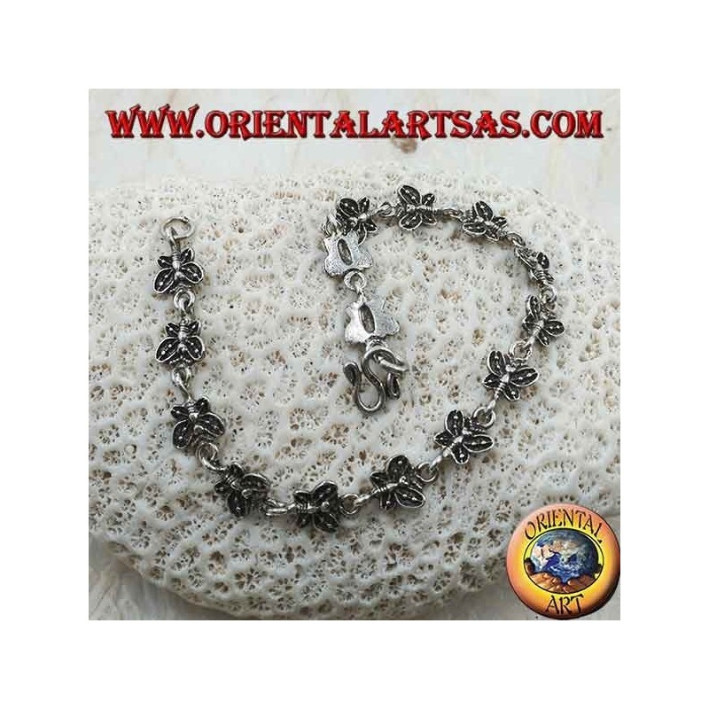 Soft silver bracelet with 15 butterflies
