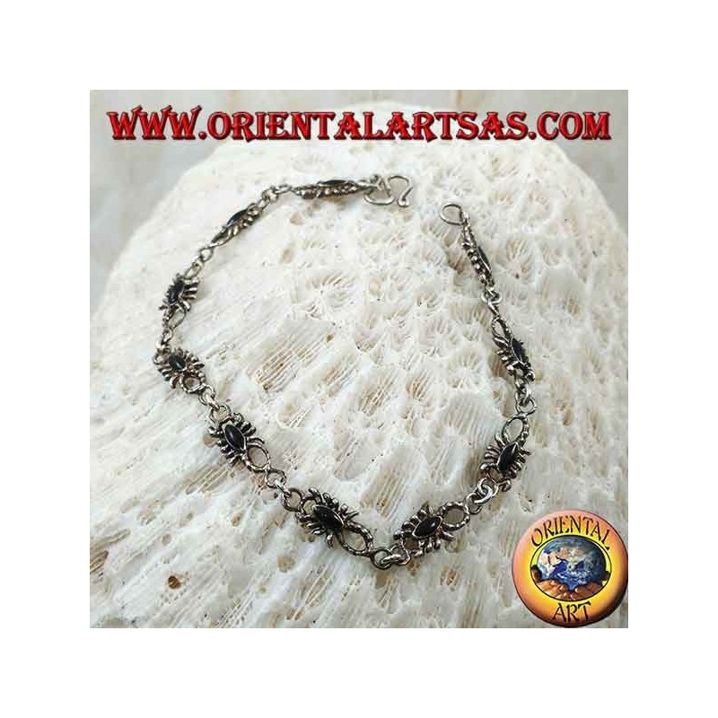 Weiches Silberarmband mit 10 Skorpionen mit Onyx