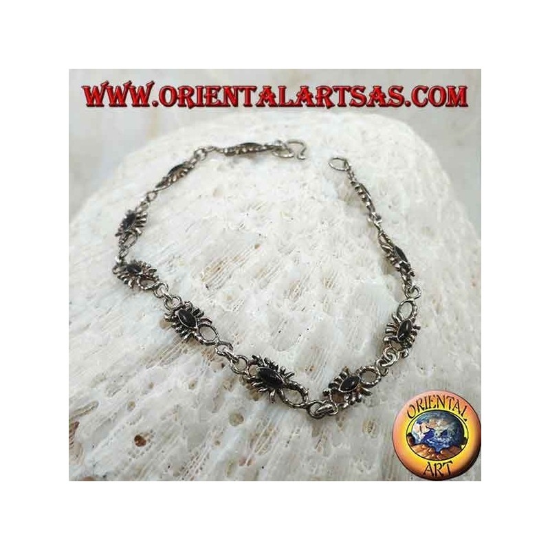 Weiches Silberarmband mit 10 Skorpionen mit Onyx