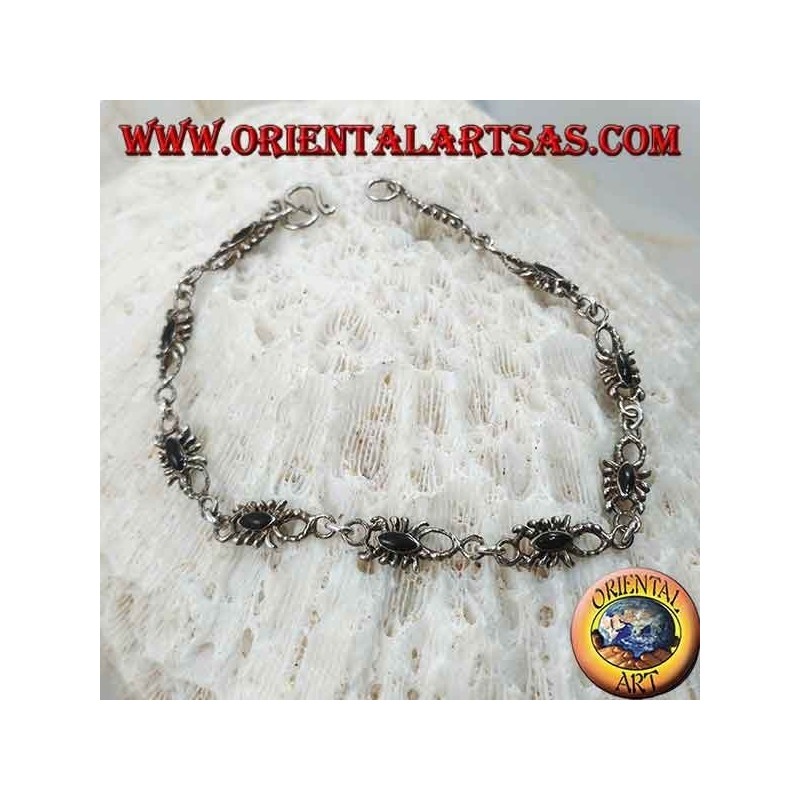 Soft silver bracelet with 10 scorpions with onyx
