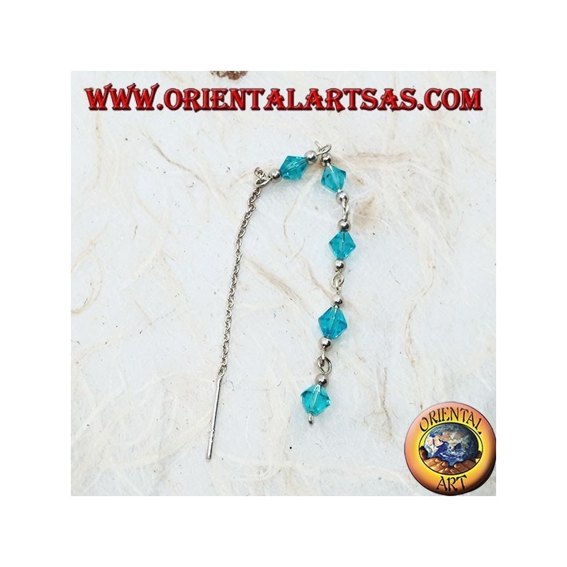 Orecchini in argento a catenina con cristalli celesti da 11 cm