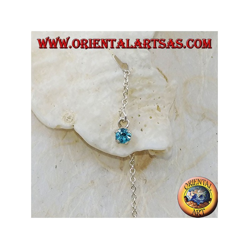 Orecchini in argento a catenina con zircone celeste incastonato da 15 cm