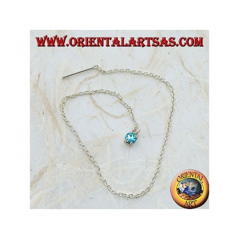 Orecchini in argento a catenina con zircone celeste incastonato da 15 cm