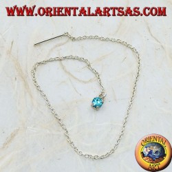 Silberne Kettenohrringe mit hellblauem Zirkon, 15 cm