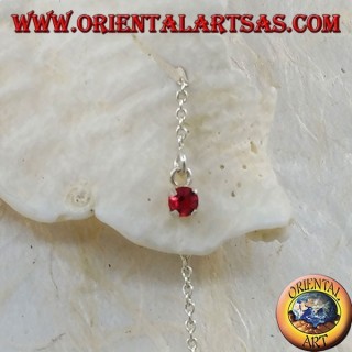 Silver chain earrings with 15 cm set red zircon