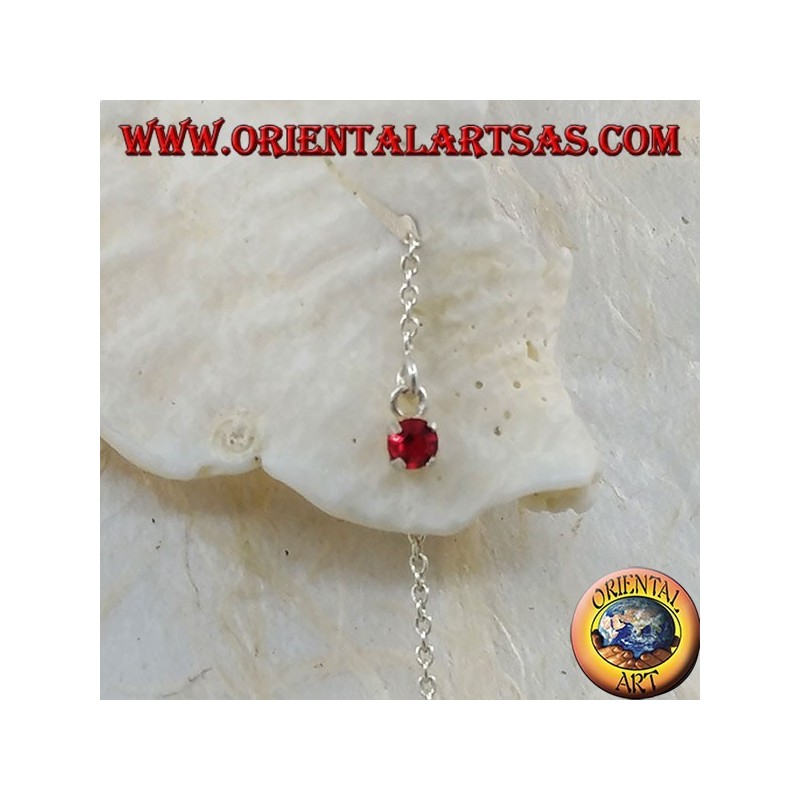 Orecchini in argento a catenina con zircone rosso incastonato da 15 cm