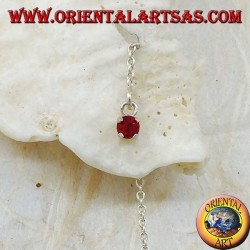 Silver chain earrings with 15 cm set red zircon