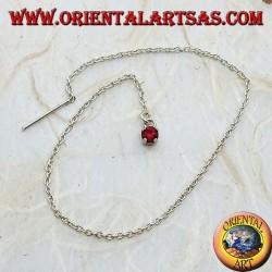 Silver chain earrings with 15 cm set red zircon