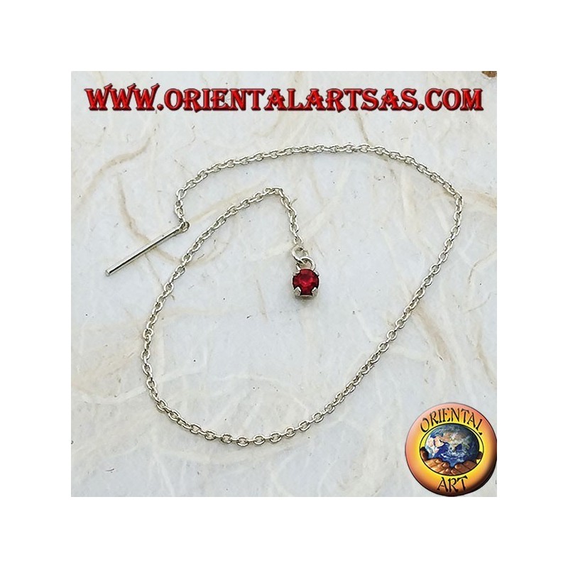 Orecchini in argento a catenina con zircone rosso incastonato da 15 cm
