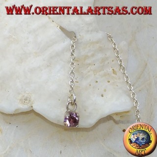 Orecchini in argento a catenina con zircone rosa incastonato da 15 cm