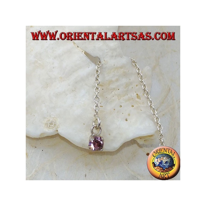 Orecchini in argento a catenina con zircone rosa incastonato da 15 cm