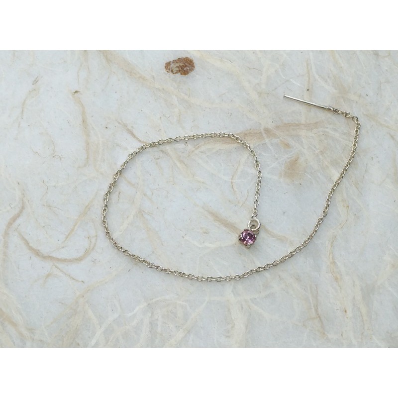 Silver chain earrings with 15 cm pink zircon set