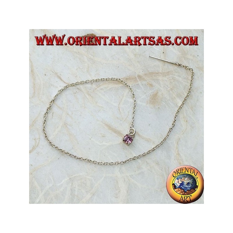Orecchini in argento a catenina con zircone rosa incastonato da 15 cm