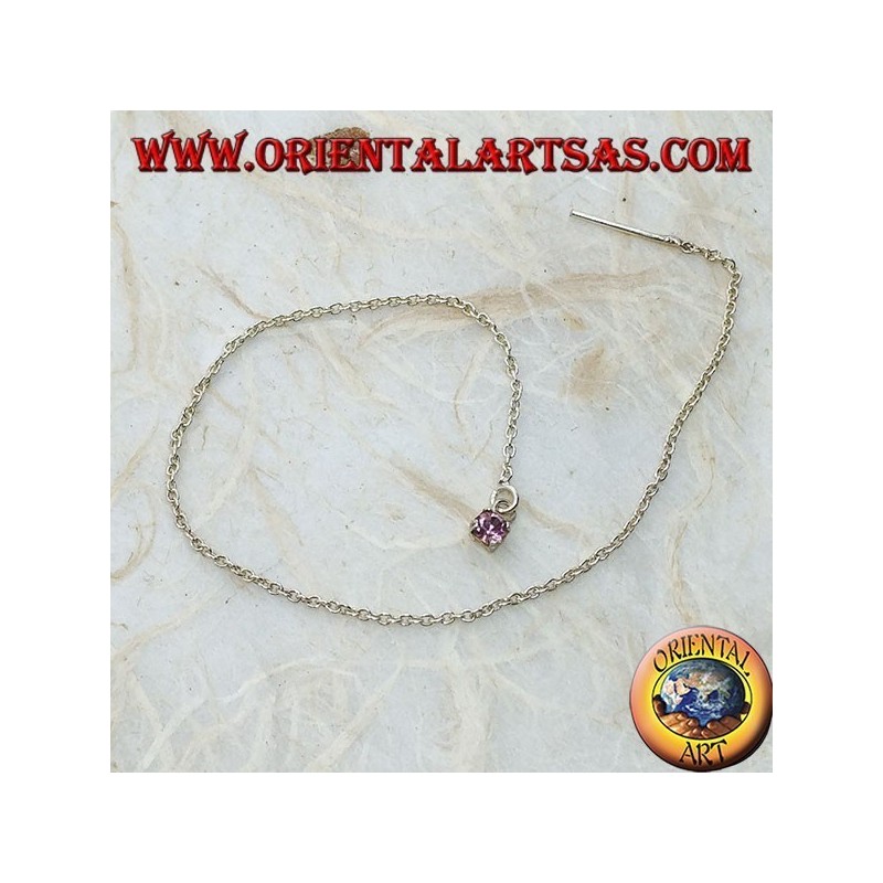 Orecchini in argento a catenina con zircone rosa incastonato da 15 cm
