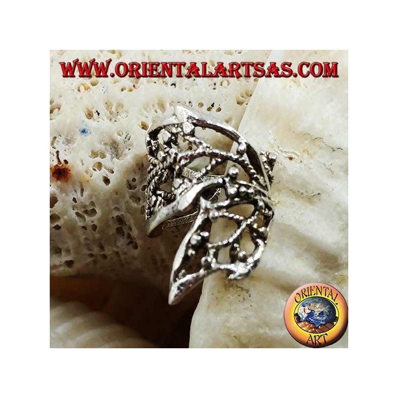 Boucle d'oreille en argent, feuilles roulées