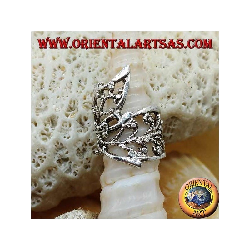 Silver ear cuff earring, rolled leaves