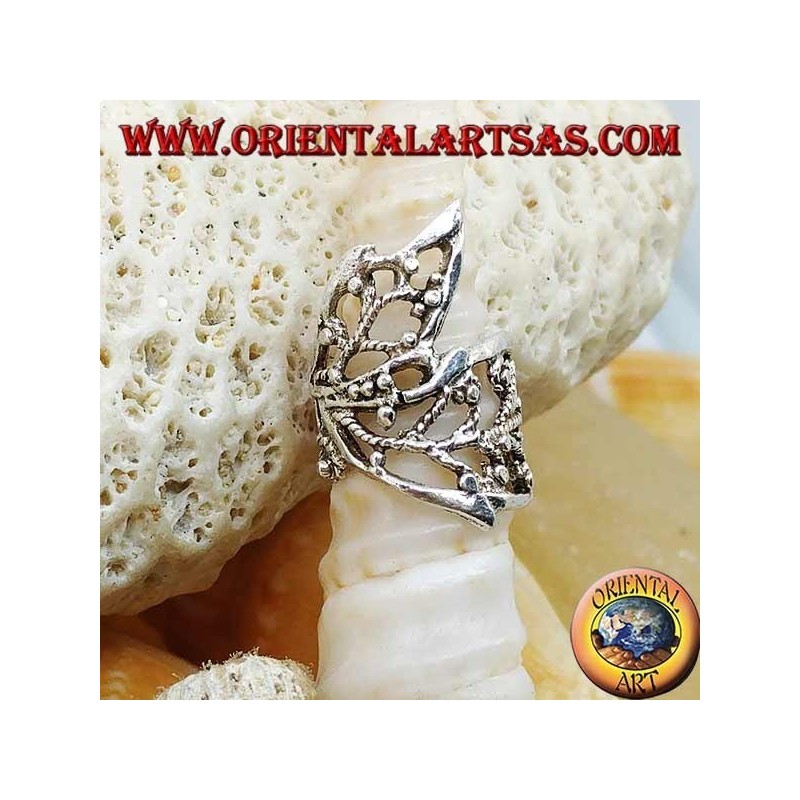 Silver ear cuff earring, rolled leaves
