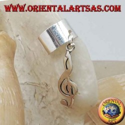 Glatte Ohrmanschette in Silber mit hängendem Violinschlüssel
