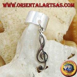 Glatte Ohrmanschette in Silber mit hängendem Violinschlüssel
