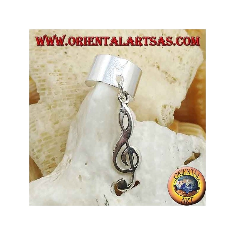 Glatte Ohrmanschette in Silber mit hängendem Violinschlüssel