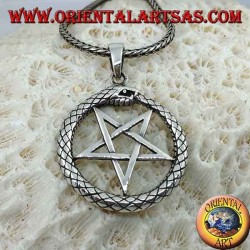 Silberanhänger, Ouroboros mit Pentagramm (nach unten zeigend)