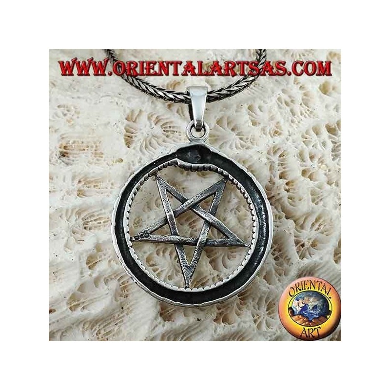 Ciondolo in argento, Ouroboros con pentacolo (punta verso il basso)
