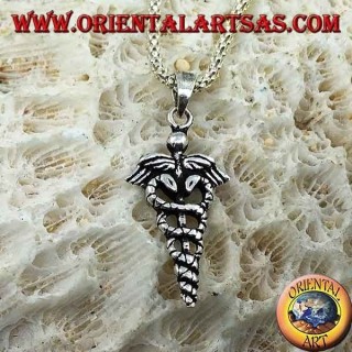 Ciondolo in argento il caduceo (Verga alata con due serpenti attorcigliati), piccolo