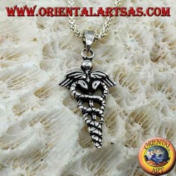 Silver caduceus pendant (winged rod with two coiled snakes), small