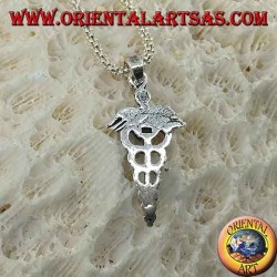 Colgante de caduceo plateado (varilla alada con dos serpientes enrolladas), pequeño