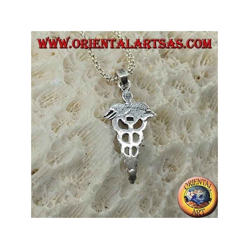 Ciondolo in argento il caduceo (Verga alata con due serpenti attorcigliati), piccolo