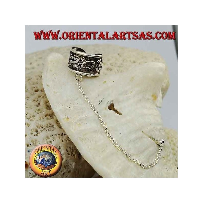 Boucle d'oreille en argent avec chaîne, roses en haut-relief