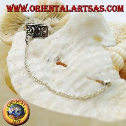 Ear Cuff silver earring with chain, moons and stars in high relief
