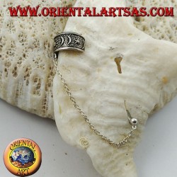 Ear Cuff silver earring with chain, moons and stars in high relief