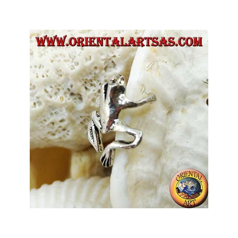 Pendiente de plata con oreja, rana
