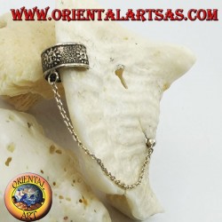 Boucle d'oreille en argent avec chaîne, soleil avec haut relief