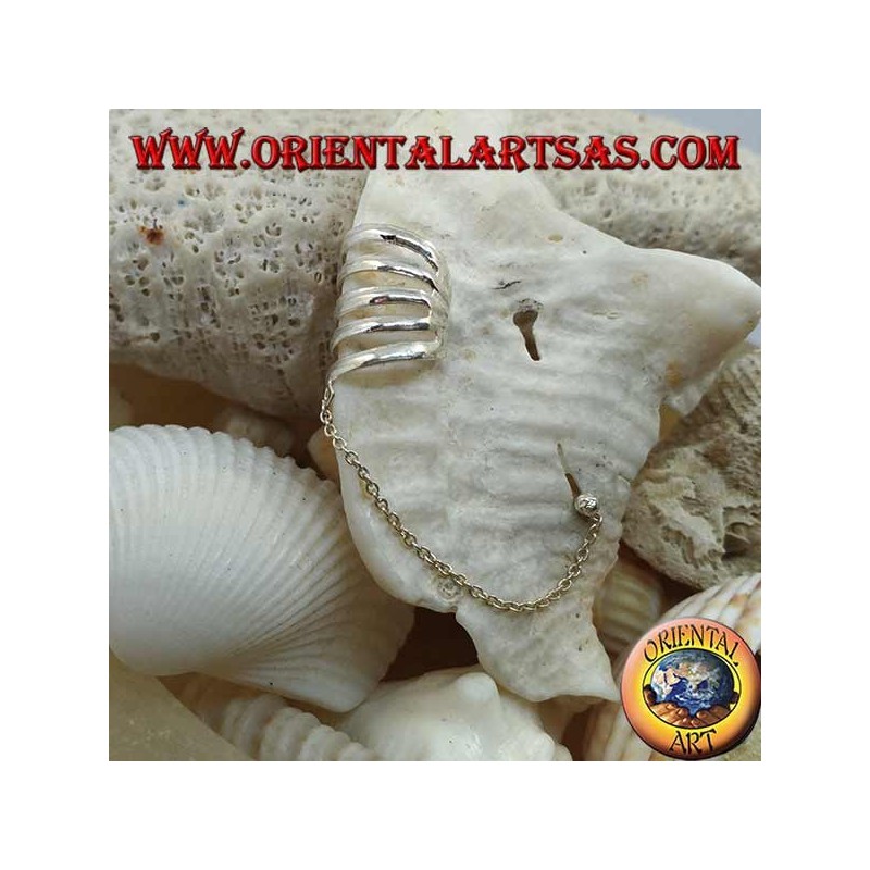 Manchette d'oreille en argent avec chaîne, anneaux lisses