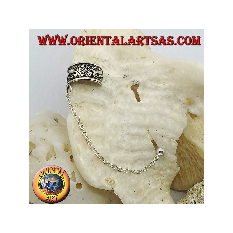 Boucle d'oreille en argent avec chaîne, dauphins en haut-relief