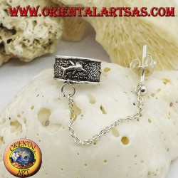 Boucle d'oreille en argent avec chaîne, dauphins en haut-relief