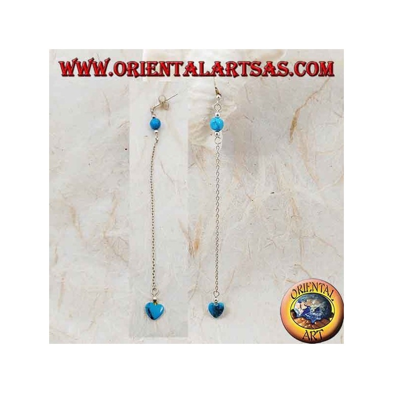 Boucles d'oreilles papillon en argent avec chaîne, coeur et boule turquoise de 7 cm