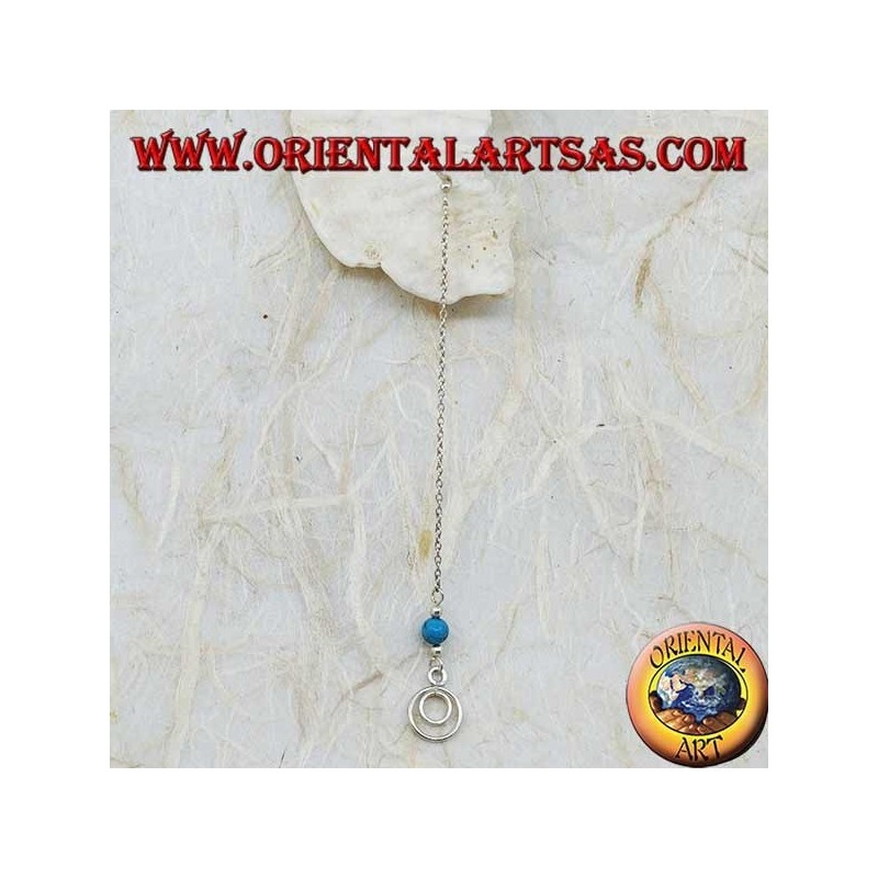 Boucles d'oreilles papillon en argent avec chaîne, double cercle et boule turquoise de 7 cm
